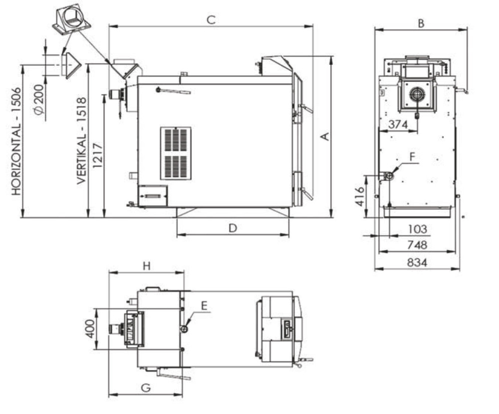 dimensions chaudière bois Attack DPX 80 -100 kw