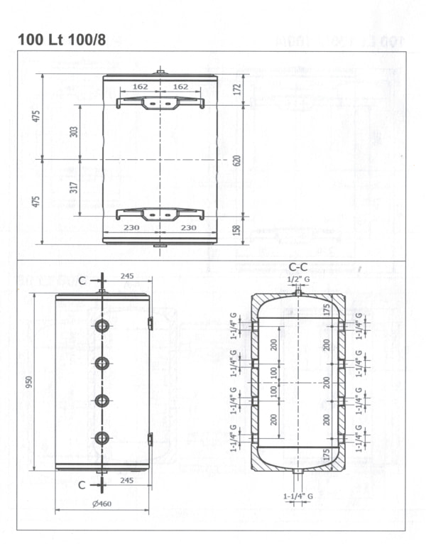 dimension bouteille mélange 100 litres 8 piquages