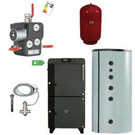 PACK hydroaccumulation avec chaudière bois bûche Viadrus en fonte U22 ECONOMY puissance 34 kW, chaudière bois à gazéification sans extracteur et sans électronique, classe 5 selon la norme EN303-5, ecodesign