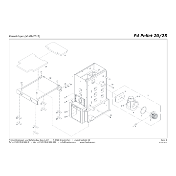 Vue éclatée P4 20-25 kW - Corps de chaudière (à partir de 09/2012) (s1b)