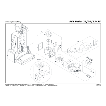 Vue éclatée pièces détachées PE1 25-35 kW — Brûleur jusqu'au 05/2023 — Fröling