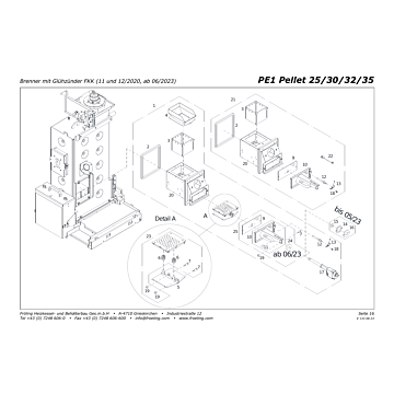 Vue éclatée pièces détachées PE1 25-35 kW — Brûleur FKK à partir de 06/2023 — Fröling