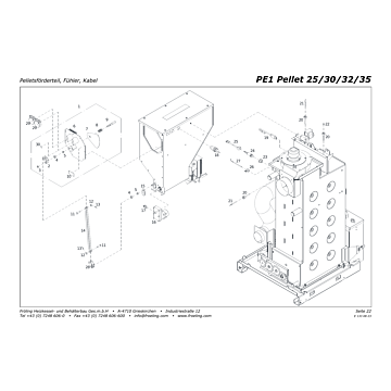 Vue éclatée pièces détachées PE1 25-35 kW — Module transport pellets, Sonde, Câble — Fröling