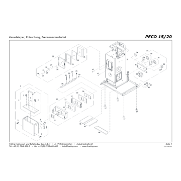 Vue éclatée PECO 15-20 kW - Corps de chaudière, Décendrage, Couvercle chambre de combustion (s01)