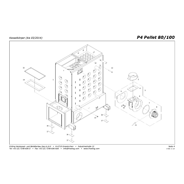 Vue éclatée P4 80-100 kW - Corps de chaudière (jusqu'à 03/2014) (S01A)
