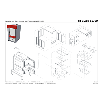 Vue éclatée S1 Turbo 15-20 kW - Corps de chaudière, chambre de combustion et chambre de chargement (jusqu'à 07/2013) (s01a)