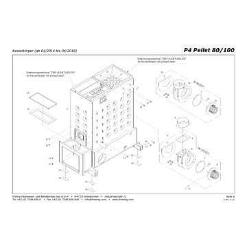 Vue éclatée P4 80-100 kW - Corps de chaudière (à partir de 04/2014 jusqu'à 04/2018) (S01B)
