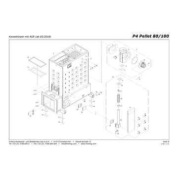 Vue éclatée P4 80-100 kW - Corps de chaudière avec AGR (à partir de 05/2018) (S01C)