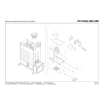 Vue éclatée P4 80-100 kW - Brûleur et grille avec entraînement (jusqu'à 10/2015) (S02A)