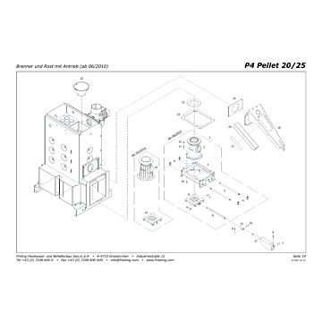 Vue éclatée P4 20-25 kW - Brûleur et grille avec entraînement (à partir de 01/2010) (s2b)