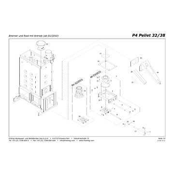 Vue éclatée P4 32-38 kW - Brûleur et grille avec entraînement (à partir de 01/2010) (S02B)
