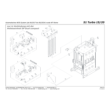 Vue éclatée S1 Turbo 15/20 kW (à partir de 2016) - WOS-System automatique (04/2017 à 06/2024) tubes ronds (s03b)