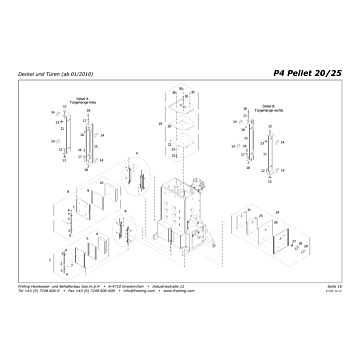 Vue éclatée P4 20-25 kW - Couvercle et portes (à partir de 01/2010) (s3b)