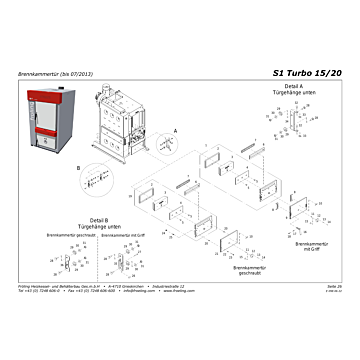 Vue éclatée S1 Turbo 15-20 kW - Porte chambre de combustion (jusqu'à 07/2013) (s04b)