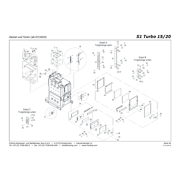 Vue éclatée S1 Turbo 15/20 kW (à partir de 2016) - Couvercle et portes (à partir de 07/2024) (s04d)