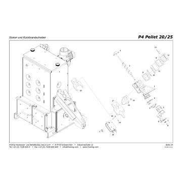 Vue éclatée P4 20-25 kW - Vis d'alimentation et tiroir anti-retour de flamme (s05)