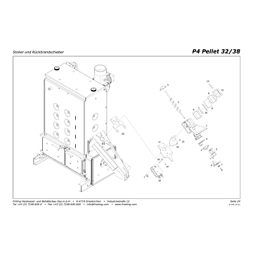 Vue éclatée P4 32-38 kW - Vis d’alimentation et tiroir anti-retour de flamme (S05)