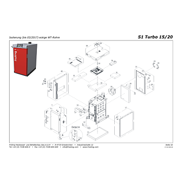 Vue éclatée S1 Turbo 15/20 kW (à partir de 2016) - Isolation (jusqu'à 03/2017) tubes rectangulaires (s05a)