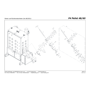 Vue éclatée P4 48-60 kW - Vis d'alimentation et tiroir anti-retour de flamme (jusqu'à 08/2021) (s5a)