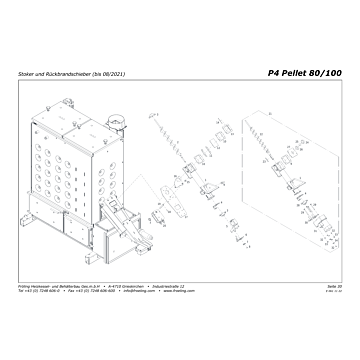 Vue éclatée P4 80-100 kW - Vis d'alimentation et tiroir anti-retour de flamme (jusqu'à 08/2021) (S05A)