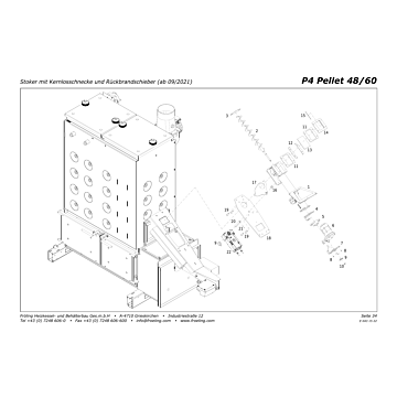 Vue éclatée P4 48-60 kW - Vis d'alimentation sans noyau et tiroir anti-retour de flamme (à partir de 09/2021) (s5b)