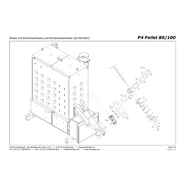 Vue éclatée P4 80-100 kW - Vis d'alimentation sans noyau et tiroir anti-retour de flamme (à partir de 09/2021) (S05B)