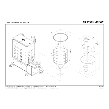 Vue éclatée P4 48-60 kW - Cyclone et aspirateur (jusqu'à 03/2009) (s6a)