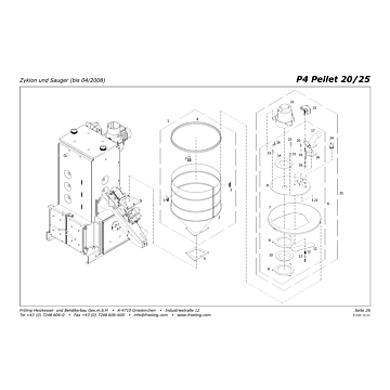 Vue éclatée P4 20-25 kW - Cyclone et aspirateur (jusqu'à 04/2008) (s6a)
