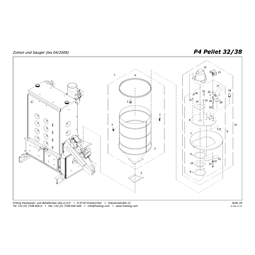 Vue éclatée P4 32-38 kW - Cyclone et aspirateur (jusqu’à 04/2008) (S06A)
