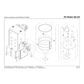 Vue éclatée P4 20-25 kW - Cyclone et aspirateur (à partir de 05/2008 jusqu'à 03/2009) (s6b)