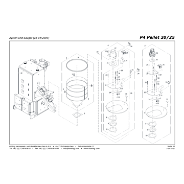Vue éclatée P4 20-25 kW - Cyclone et aspirateur (à partir de 04/2009) (s6c)