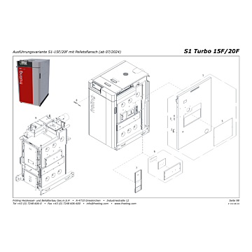Vue éclatée S1 Turbo 15/20 kW (à partir de 2016) - Variante S1-15F/20F avec bride pellets (à partir de 07/2024) (s10c)