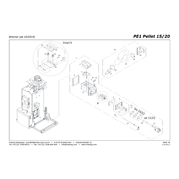 Vue éclatée PE1 15-20 kW (départ en bas) - Brûleur (à partir de 10/2014) (s03b)