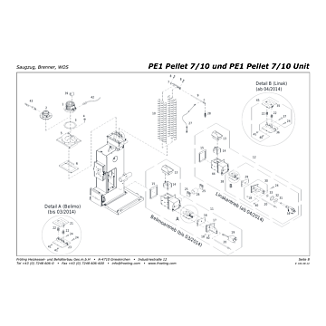 Vue éclatée PE1 7-10 kW (à partir de 2013) - Extracteur de fumées, brûleur, WOS (s02)