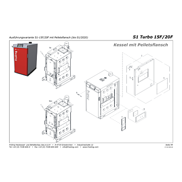 Vue éclatée S1 Turbo 15/20 kW (à partir de 2016) - Variante S1-15F/20F avec bride pellets (jusqu'à 01/2020) (s10a)