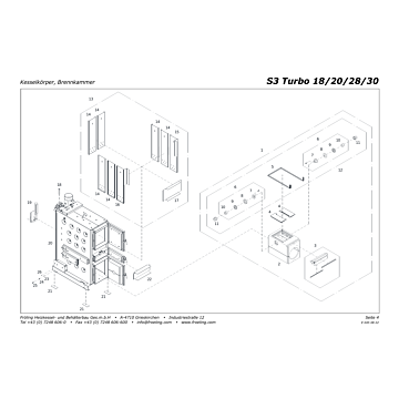Vue éclatée S3 Turbo 18-28 kW - Corps de chaudière, chambre de combustion (s01)