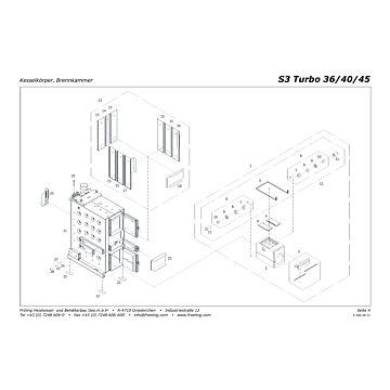 Vue éclatée S3 Turbo 36-40-45 kW - Corps de chaudière, Brennkammer (s01)