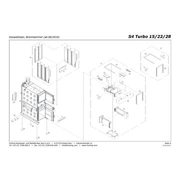 Vue éclatée S4 Turbo 15-22-28 kW - Corps de chaudière, chambre de combustion (à partir de 06/2010) (s01b)