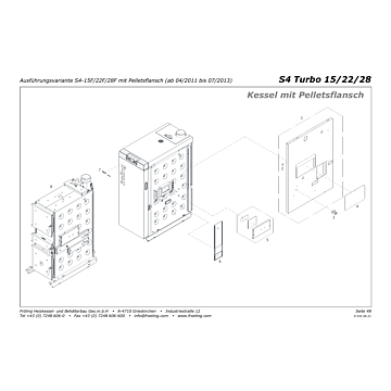 Vue éclatée S4 Turbo 15-22-28 kW - Variante S4-15F/22F/28F avec bride pellets (04/2011 à 07/2013) (s10a)