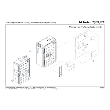 Vue éclatée S4 Turbo 15-22-28 kW - Variante S4-15F/22F/28F avec bride pellets (à partir de 01/2020) (s10c)