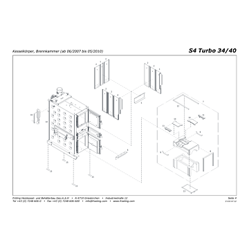 Vue éclatée S4 Turbo 34-40 kW - Corps de chaudière, chambre de combustion (jusqu'à 05/2010) (s01a)