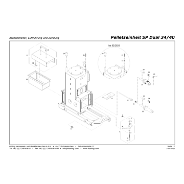 Vue éclatée SP Dual 34-40 kW - Bac à cendres, guidage d'air et allumage (s03)