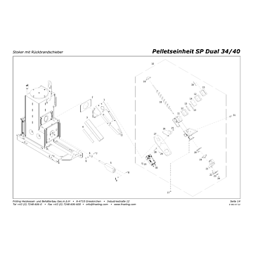 Vue éclatée SP Dual 34-40 kW - Stoker et clapet anti-retour de flamme (s04)