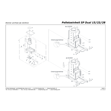 Vue éclatée SP Dual 15-22-28 kW - Brûleur et grille (à partir de 10/2012) (s01b)