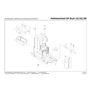 Vue éclatée SP Dual 15-22-28 kW - Bac à cendres, guidage d'air et allumage (jusqu'à 09/2012) (s03a)