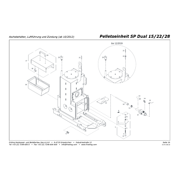 Vue éclatée SP Dual 15-22-28 kW - Bac à cendres, guidage d'air et allumage (à partir de 10/2012) (s03b)