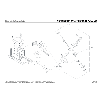 Vue éclatée SP Dual 15-22-28 kW - Stoker et clapet anti-retour de flamme (s04)