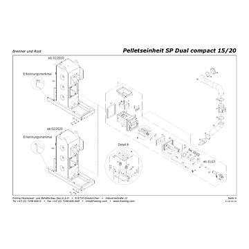 Vue éclatée SP Dual Compact 15-20 kW - Brûleur et grille de combustion (s01a)