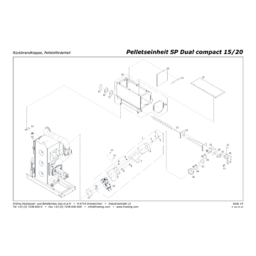 Vue éclatée SP Dual Compact 15-20 kW - Clapet anti-retour de flamme, module transport pellets (s04)