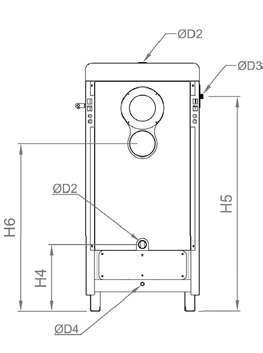 Dimension arrière chaudière bois à gazéification VG